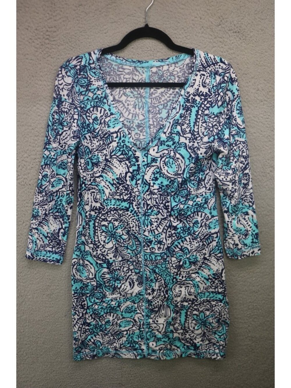 Lilly Pulitzer Long Sleeve 100% Pima Cotton V Neck Dress-Medium-Designer-Preppy